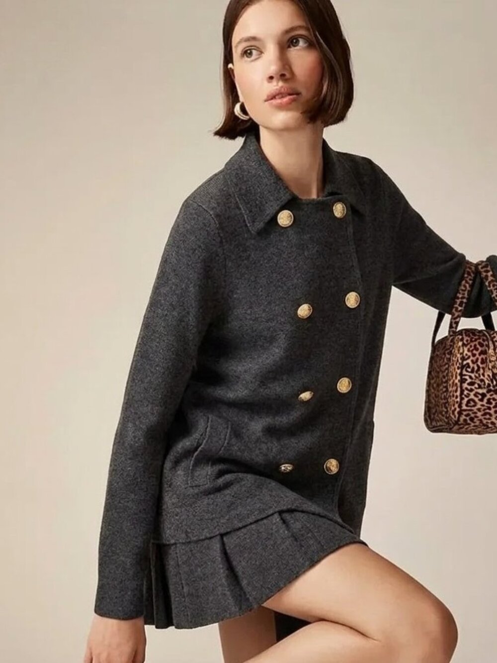 NWT J.Crew Warwick Sweater-Blazer in Heather Charcoal Gray Knit Cardigan S